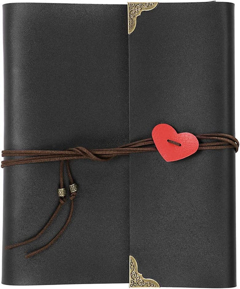 OwnMy DIY Photo Album Scrapbook PU Leather Adventure Photo Book with Corner Stickers Gifted Box - Perfect Baby Memory Book Birthday Wedding Anniversary (Black)