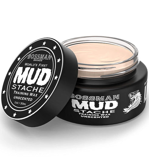 Bossman MUDstache Unscented Mustache Wax – No Pull - Spreads Easy for a Strong Non-Tacky 24 hr Hold - Tame, Train and Stye - Moustache Wax for Men (1oz)