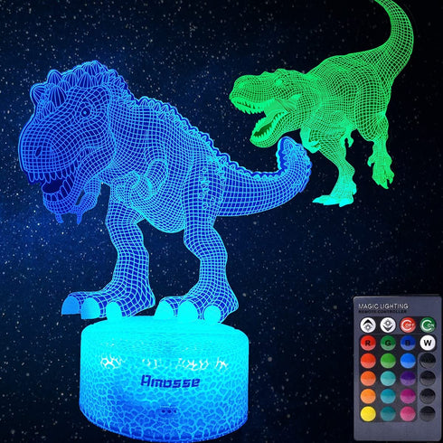 Dinosaur Toys, T Rex 3D Night Light with Remote & Smart Touch 7 Colors + 16 Colors Changing Dimmable T Rex Toys Gifts 2 3 4 5 6 7 8 Year Old Boy Birthday Gifts (2 Panels))