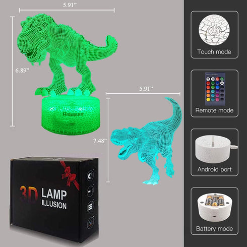Dinosaur Toys, T Rex 3D Night Light with Remote & Smart Touch 7 Colors + 16 Colors Changing Dimmable T Rex Toys Gifts 2 3 4 5 6 7 8 Year Old Boy Birthday Gifts (2 Panels))