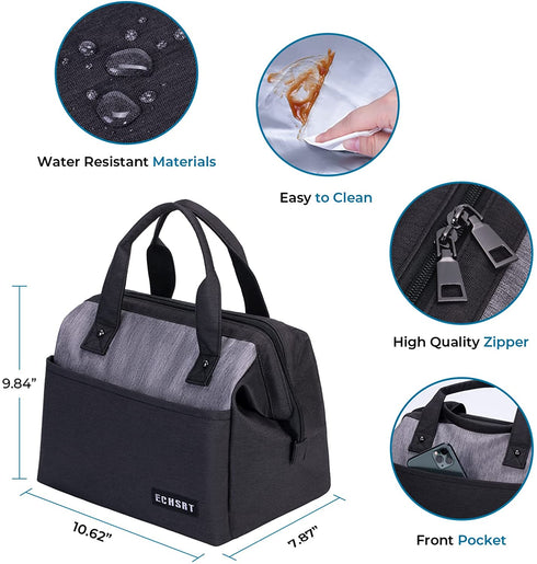 Large Insulated Lunch Bag for Women Men Leakproof Lunch Tote Bags Cooler Bag for Work Travel Adult Thermal Lunch Bags for Office College School -10L - Black