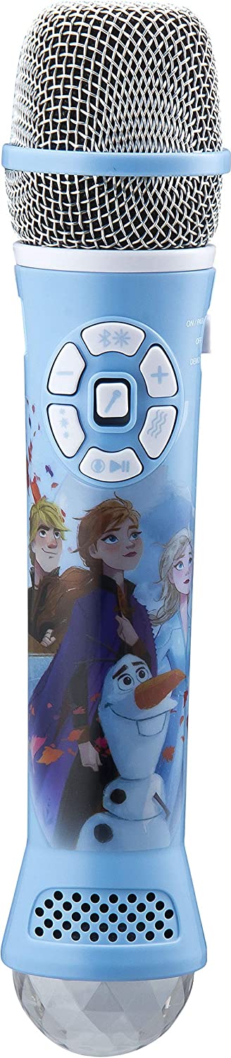 eKids Disney Frozen 2 Bluetooth Karaoke Microphone with LED Disco Party Lights, Portable Bluetooth Speaker Compatible with Siri Google Assistant, for Fans of Frozen Toys and Gifts