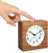 Navaris Wood Analog Alarm Clock - Square Battery-Operated Non-Ticking Clock with Snooze Button and Light - Dark Brown