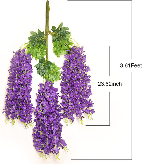 12 PCS 3.6 Feet Artificial Fake Wisteria Vine Rattan Hanging Garland Silk Flowers String Home Party Wedding D©cor, Purple