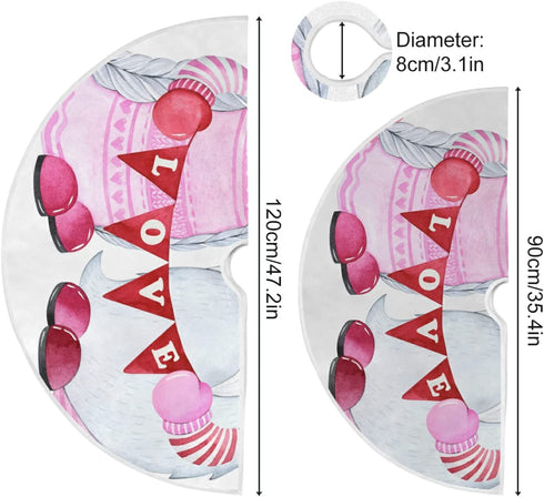 Aflyko Valentine's Day Tree Skirt Pink Gnome Love Couple Xmas Tree Base Cover Mat Party Living Room Tree Stand Mat Daily Seasonal Home Wedding Decor 35.4"