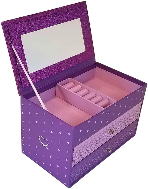 Jewelry Box for Girls - Pink and Purple Sparkles with Hearts and Pink Trim (Purple Sparkle)