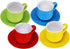 Espresso Cups with Saucers by Bruntmor - 4 ounce - Multi-Color, Chip Resistant, Stackable Set of 4, Perfect for Home and Office