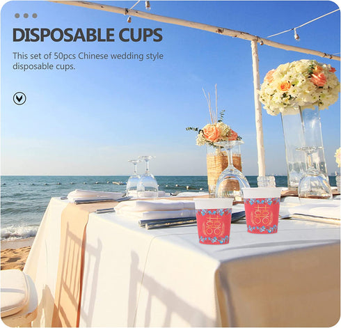 Amosfun 50pcs 9 Oz Paper Cup Disposable Chinese Style Hot Paper Coffee Cups Disposable Tea Cup Drinking Cup for Wedding Party