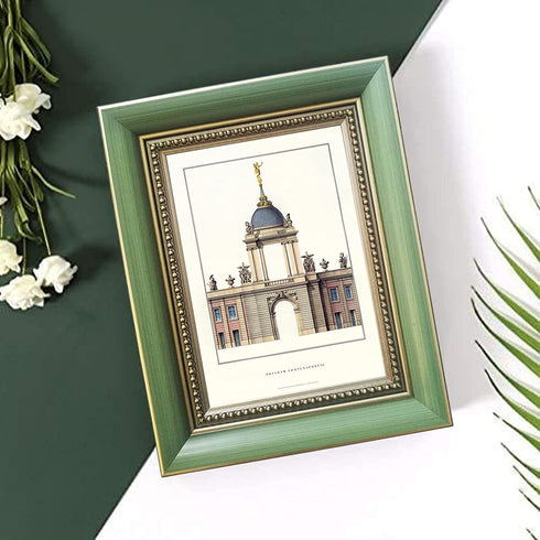 BWPFRAME Vintage Picture Frames 4x6 Green with Real Glass Solid Wood Frames For Table Top or Wall Mounting Display
