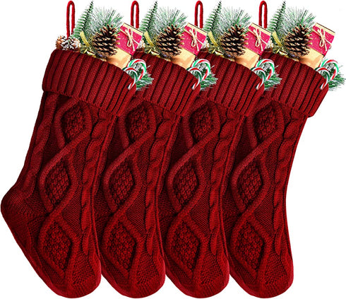 Kunyida 14" 4PCS Unique Burgundy Knit Christmas Stockings,Style2