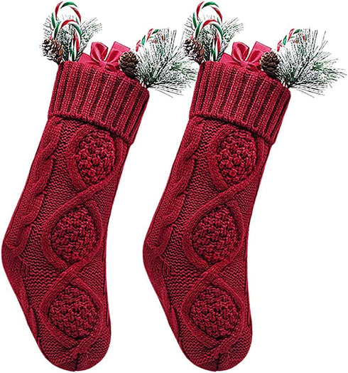 Kunyida 14" 4PCS Unique Burgundy Knit Christmas Stockings,Style2