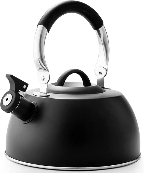 Suyika Tea Kettle Stovetop 3 Quart Stainless Steel Whistling Tea Pots for Stove Top with Cool Touch Ergonomic Handle Teapot - Black