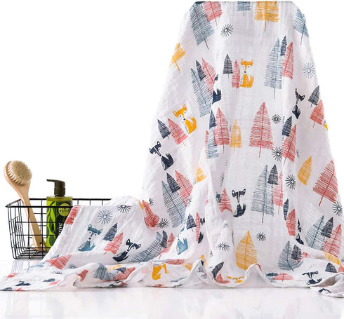 Kingrol 4 Pack Baby Muslin Swaddle Blankets, Soft Unisex Swaddle Wrap for Boys and Girls, Large Neutral Receiving Blanket for Newborn Infant, Bear/Fox/Elk/Elephant