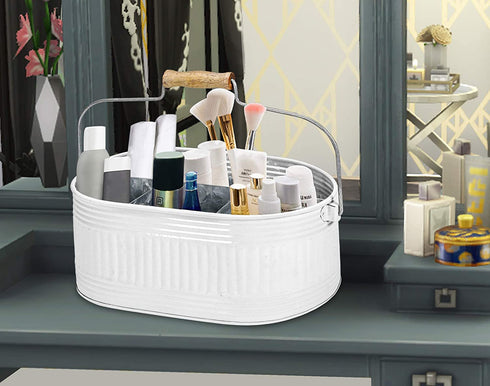 Alpha Living Home Flatware Caddy, Storage Large Kitchen Drawer Organizer, Bathroom Drawer Organizer, Kitchen Drawer Organizer for Large Utensils, Desk Organizer Pen Pencil Holder Storage - White/Gray
