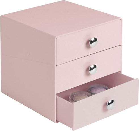 iDesign Plastic 3-Drawer Jewelry Box, Compact Storage Organization Drawers Set for Cosmetics, Dental Supplies, Hair Care, Bathroom, Office, Dorm, Desk, Countertop, 6.5" x 6.5" x 6.5", Pink
