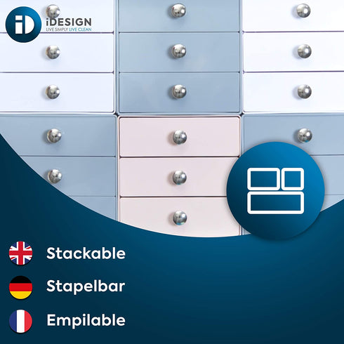 iDesign Plastic 3-Drawer Jewelry Box, Compact Storage Organization Drawers Set for Cosmetics, Dental Supplies, Hair Care, Bathroom, Office, Dorm, Desk, Countertop, 6.5" x 6.5" x 6.5", Pink