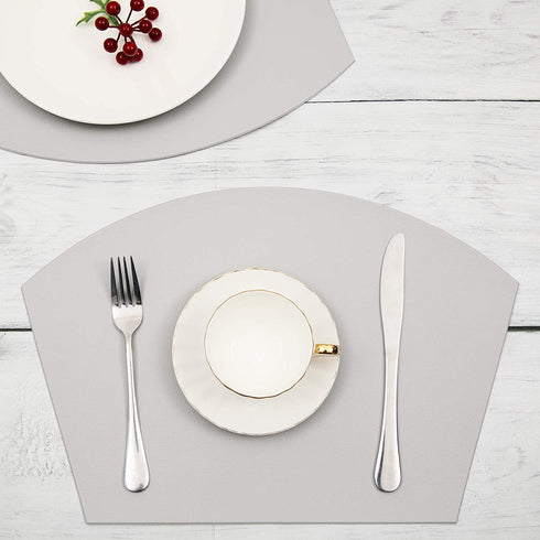 U'Artlines Placemats Faux Leather Set of 4 Round Table Mat Waterproof Coffee Mats Heat Resistant Wedged Place Mat for Kitchen Dining Table (4pcs, Gray)