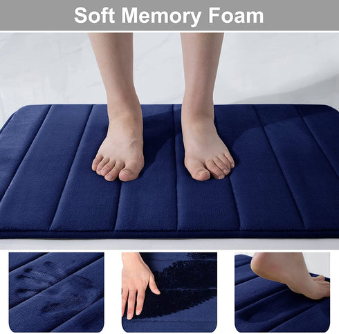 Memory Foam Soft Bath Mats - Non Slip Absorbent Bathroom Rugs Rubber Back Runner Mat for Kitchen Bathroom Floors 17" x 24", Navy Blue