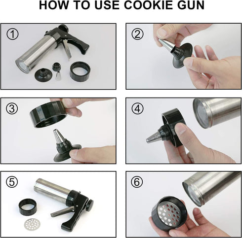 Cookie Press Set,Stainless Steel Cookie Maker Biscuit Press Gun Set with 8 Discs Molds & 8 Icing Nozzles Tips for DIY Biscuit Maker and Decoration