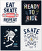 Skateboarding Quotes Wall Art Decor Prints - Set of 4 (8x10) Inch Poster Photos - Bedroom Gift Idea