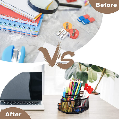 Pen Holder for Desk, 360-Degree Rotating Desk Organizer with 7 Compartments, Pencil Holder for Desk, Office Supplies Desk Organizer, Mesh Desk Caddy for Office School Art