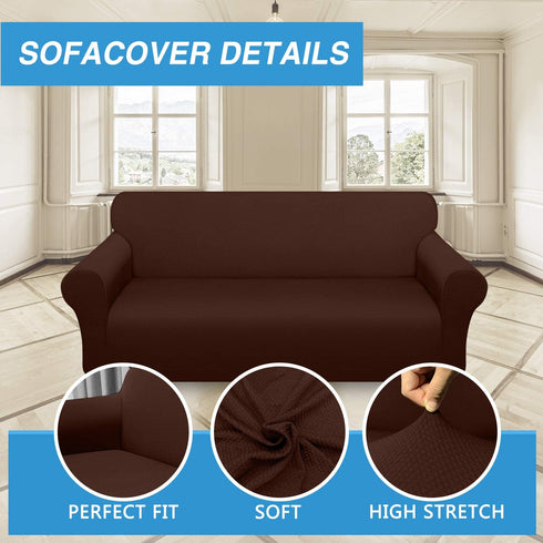 Luxurlife Thick Sofa Covers 1-Piece Stretch Couch Cover for 3 Cushion Couch Latest Jacquard Sofa Slipcover for Pets Kids Furniture Protector with Elastic Bottom(Large, Chocolate)