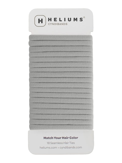 Heliums Gray Skinny Seamless 6mm Medium Hold Soft Nylon Fabric Rolled Ponytail Holders - 18 Hair Ties