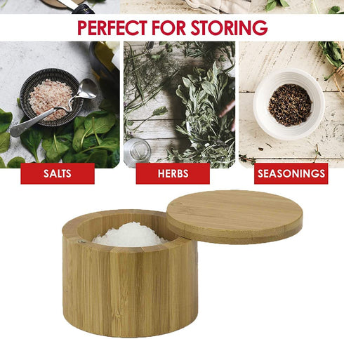 Home Basics Bamboo Swivel Salt Box with Magnetic Lid, Natural Honey (1 Tier)