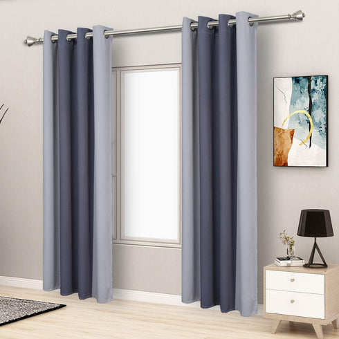 FLOWEROOM Color Block Blackout Curtains for Bedroom, 52 x 72 Inch Long, Grey and Silvery Grey Thermal Insulated and Sun Light Blocking Gradient Curtain, Grommet Window Curtains, Set of 2 Panels