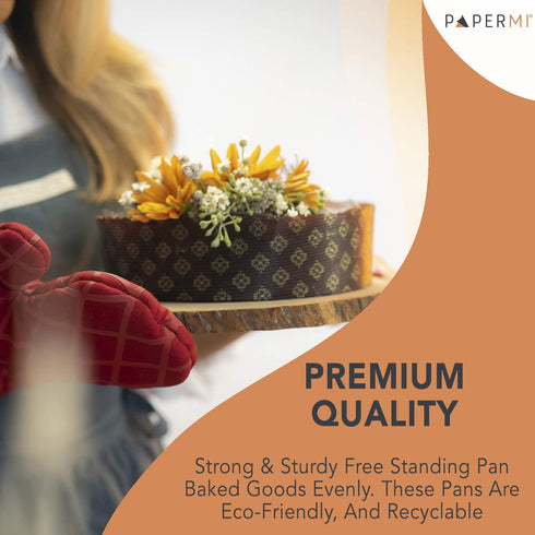 Round Paper Baking Cake Pan, Disposable Baking Mold 12ct, Round Pan, All Natural Recyclable, Microwave Oven & Freezer Safe, Perfect for Muffins or Snacks (8-5/8" x 2-3/4")