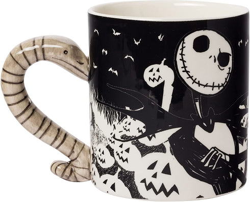 Silver Buffalo Disney Nightmare Before Christmas Jack and Moonlight Snake Sculpted Handle Ceramic Mug, 20 Ounces