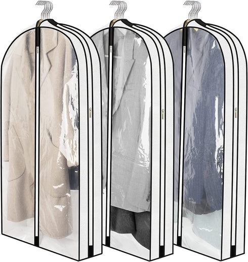BiCINE 40" Garment Bags for Hanging Clothes 6" Gusset, Clear Suit Bags for Closet Storage Travel with 2 Zippers, Breathable Clothes Garment Cover for Coats Sweaters Shirts Dress (White, 3 Pack)