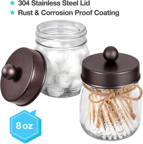 Mason Jar Bathroom Accessories Set 4 - Bronze - Mason Jar Soap Dispenser & 2 Apothecary Jars & Toothbrush Holder - Rustic Farmhouse Restroom, Bathroom Home Decor Clearance, Countertop Vanity Organizer