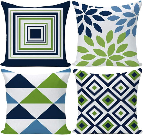 EZVING Navy Pear Green New Living Series Geometric Cotton Linen Indoor Outdoor Pillow Case Cushion Cover 18x18 Inch Set of 4 for Car Sofa Home Decor