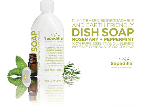 Sapadilla Rosemary + Peppermint Dish Soap, Hand Soap & Countertop Cleanser, Variety Pack