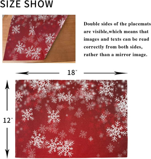 One Bear Christmas Placemats Winter Snowflake Red Placemat Table Mats Non Slip Heat Resistant Placemats for Dining Table Kitchen Holiday Party Set of 6