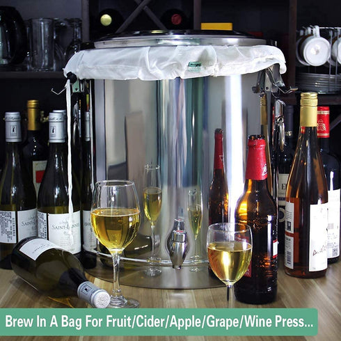 Bellamei Brew Bags Reusable 2 Pack 250 Micron Fine Mesh Bag for Fruit Cider Apple Grape Wine Press Drawstring Straining Brew in a Bag (2 pack-22"—26")