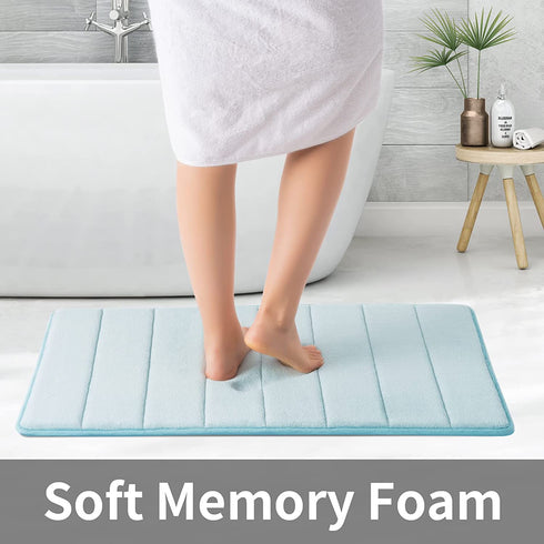ROSMARUS Memory Foam Bath Rug Non Slip Absorbent Bathroom Rugs with PVC Backing Ultra Soft Bath Room Floor Mat Kitchen Runner Restroom Living Room Carpet,20X 32,Blue