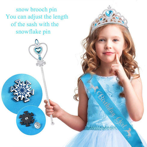 Golray Frozen Birthday Party Supplies Girls Princess Elsa Birthday Party Decorations 61 Balloons, Banner, Tassel, Sash, Pin, Cake Topper, Tattoo, Crown Wand, Girls Birthday Decor 2nd 3rd 4th 5th