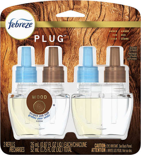 Febreze Plug in Air Fresheners, Wood, Odor Eliminator for Strong Odors, Scented Oil Refill (2 Count)