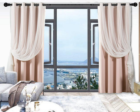 1 Inch Adjustable Curtain Rod Set-Black Curtain Rods for Windows 34 to 68"- Sturdy Single Drapery Rod for Sliding Door, Bedroom, Kitchen,Living Room (With 2 Brackets)