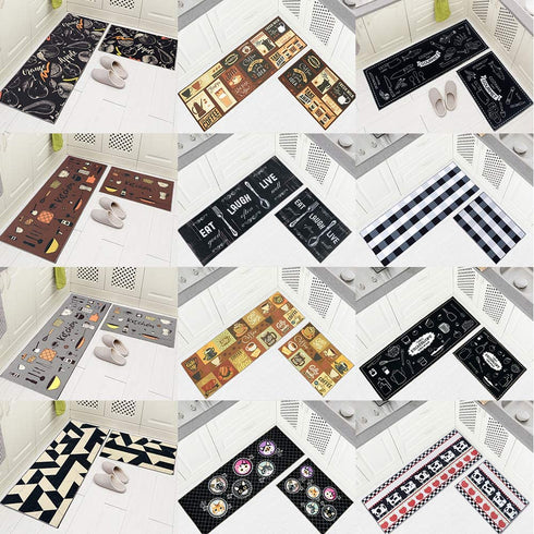 Carvapet 2 Piec Non-Slip Kitchen Rug TPR Non-Skid Backing Mat for Doorway Bathroom Runner Rug Set, Geometric Design (17"x48"+17"x24")