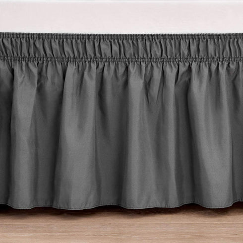 RIMELA Bed Skirt Wrap Around Elastic Dust Ruffles Solid Color Wrinkle and Fade Resistant with Adjustable Elastic Belt Easy to Install Dark Gray for Queen Size 18 Inch Drop