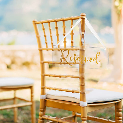 6 Pieces Reserved Signs for Wedding Chairs Reserved Chair Signs Reserved Hanging Sign Reserved Signs for Wedding Reserved Seating Signs for Chairs Acrylic Handmade Elegant Seat Signs with Ribbon