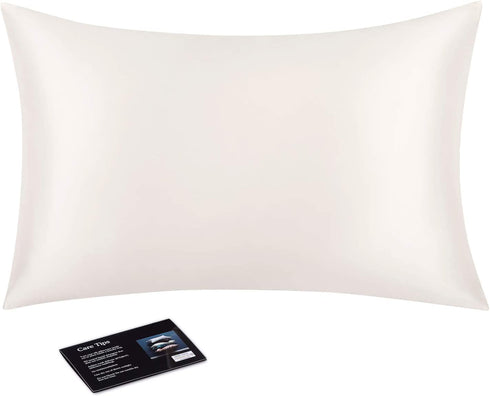 Silk Pillowcase for Hair and Skin, 22 Momme 6A Long Fiber 100% Mulberry Silk Bed Pillow Case with Invisible Zipper, Ivory White, Queen