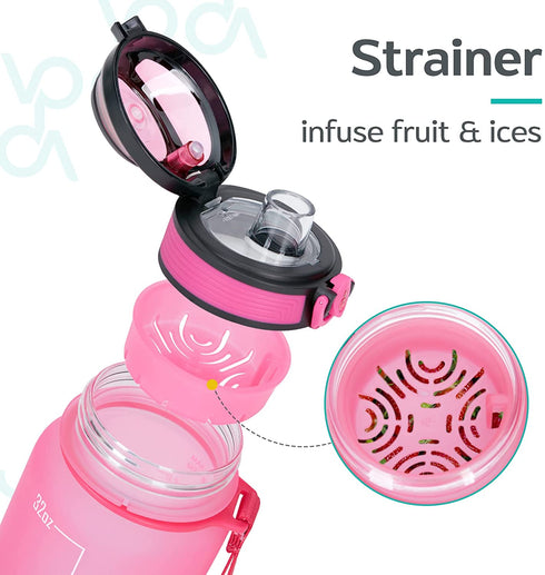 Venture Pal 32oz Motivational Leakproof Fast Flow Trendy Water Bottle with Time Marker & Removable Strainer to Remind You Drink More Water and Hydrate in Style