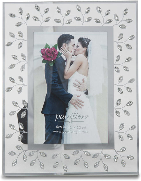 Pavilion Gift Company Glorious Occasions Tree Branch White Crystal Wedding Picture Frame, 4" x 6", Silver