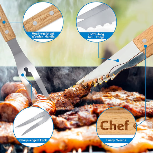 BBQ Grill Set Gift for Dad Engraved King of The Grill Summer Barbecue Christmas Housewarming Gift Set of 3