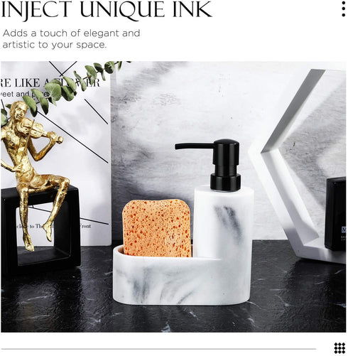 MoKo Liquid Soap Dispenser with Sponge Holder, Dish Soap Dispenser Pump Bottle with Brush Holder for Kitchen Bathroom Counter-top Sink Scouring Pad Storage and Organization, Sandy White