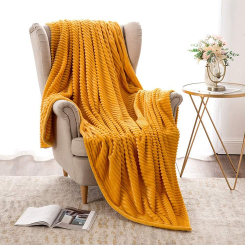 MIULEE Fleece Throw Blanket with Stripe Pattern Fuzzy Flannel Orange Yellow Blanket for Halloween Plush Warm Cozy Bed Blanket Boho Decor for Bed Couch Sofa Chair Throw Size 50"x60"